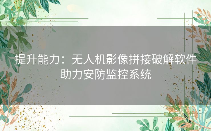 提升能力：无人机影像拼接破解软件助力安防监控系统