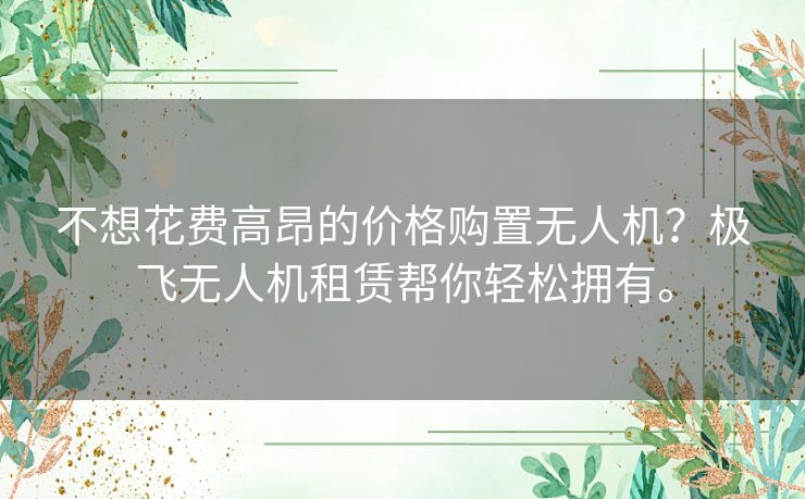 不想花费高昂的价格购置无人机？极飞无人机租赁帮你轻松拥有。