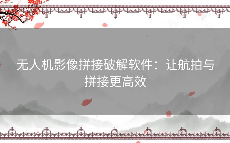 无人机影像拼接破解软件：让航拍与拼接更高效