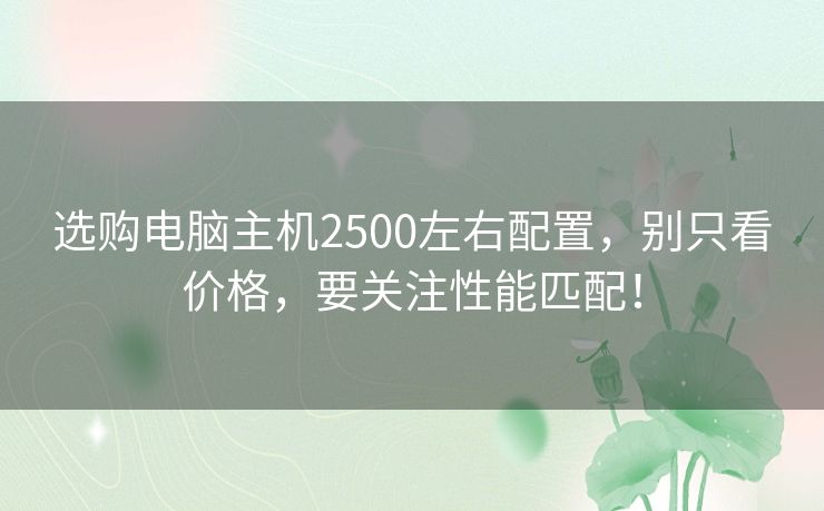 选购电脑主机2500左右配置，别只看价格，要关注性能匹配！