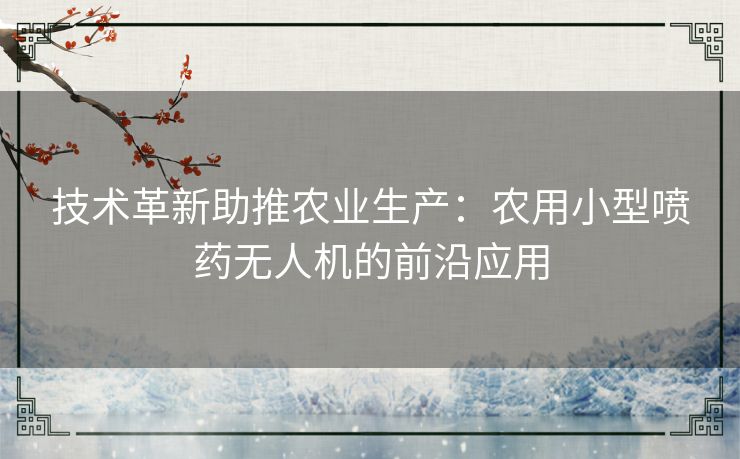 技术革新助推农业生产：农用小型喷药无人机的前沿应用