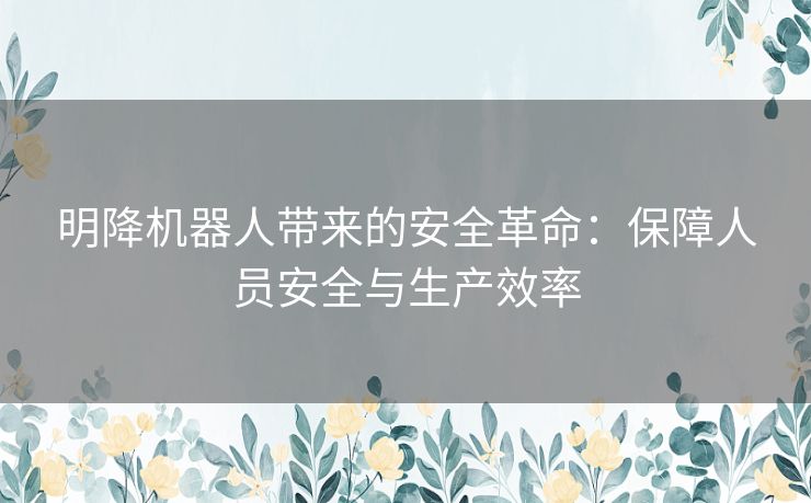 明降机器人带来的安全革命：保障人员安全与生产效率