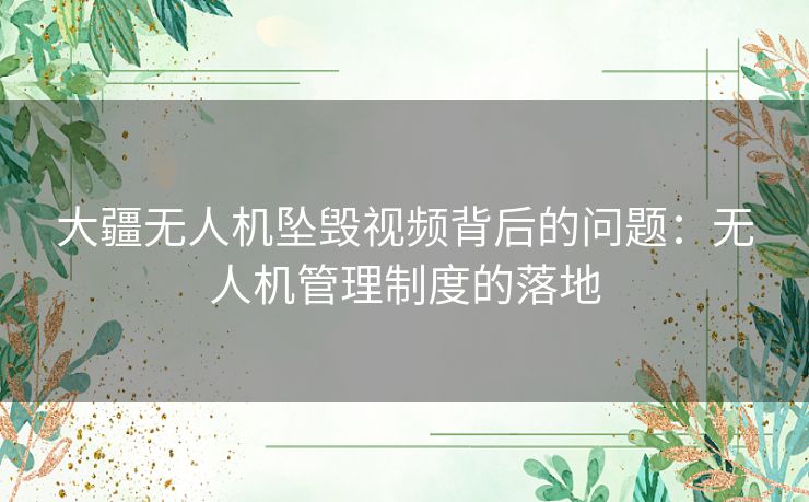 大疆无人机坠毁视频背后的问题：无人机管理制度的落地