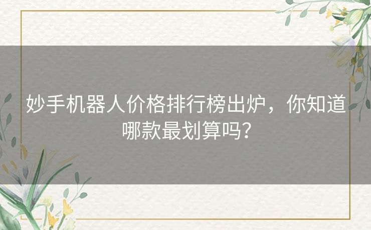 妙手机器人价格排行榜出炉，你知道哪款最划算吗？