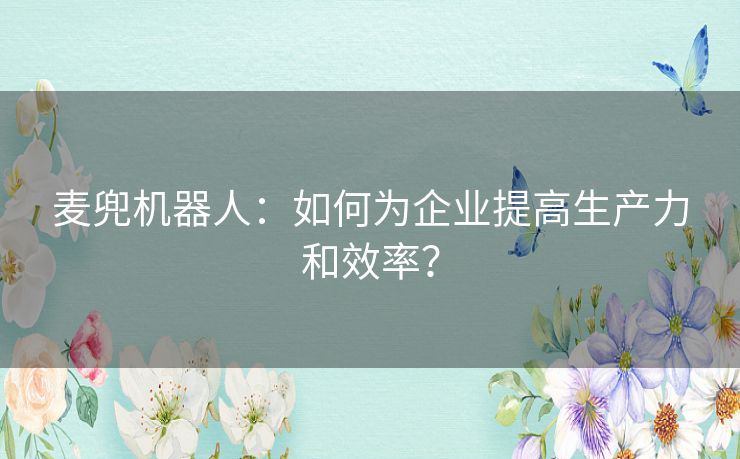 麦兜机器人：如何为企业提高生产力和效率？