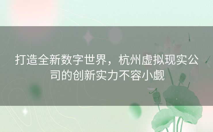 打造全新数字世界，杭州虚拟现实公司的创新实力不容小觑