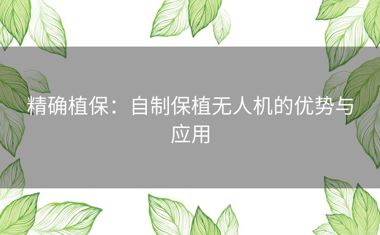 精确植保：自制保植无人机的优势与应用