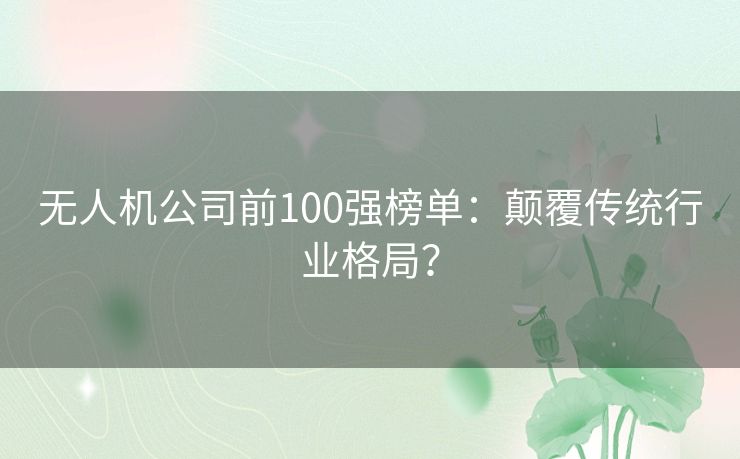 无人机公司前100强榜单：颠覆传统行业格局？