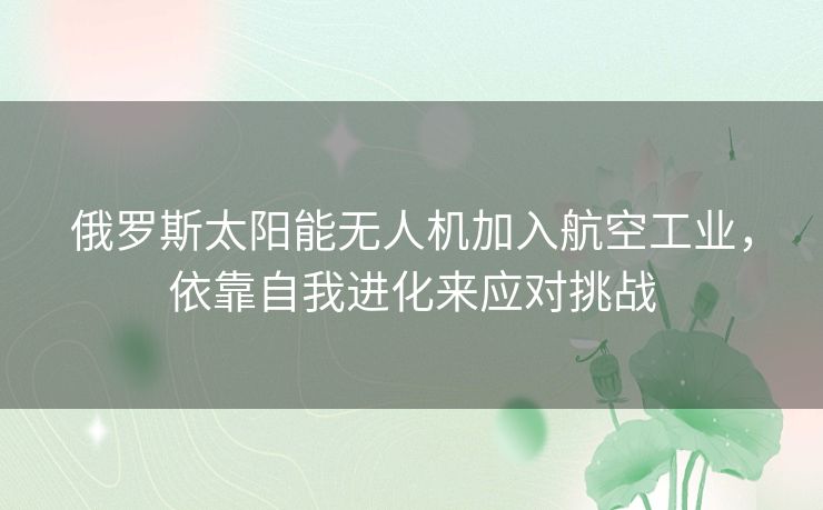 俄罗斯太阳能无人机加入航空工业，依靠自我进化来应对挑战