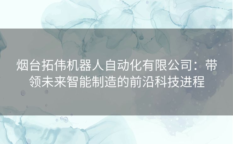 烟台拓伟机器人自动化有限公司：带领未来智能制造的前沿科技进程