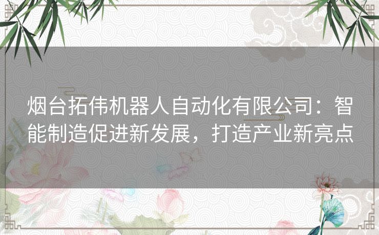 烟台拓伟机器人自动化有限公司：智能制造促进新发展，打造产业新亮点