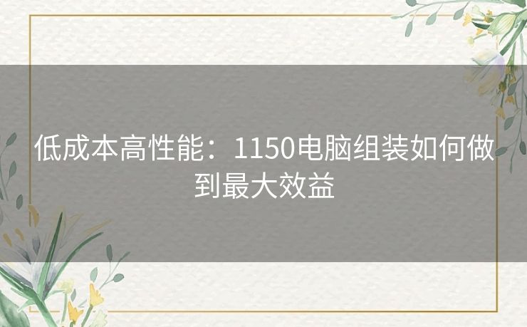 低成本高性能：1150电脑组装如何做到最大效益