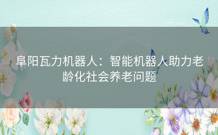 阜阳瓦力机器人：智能机器人助力老龄化社会养老问题