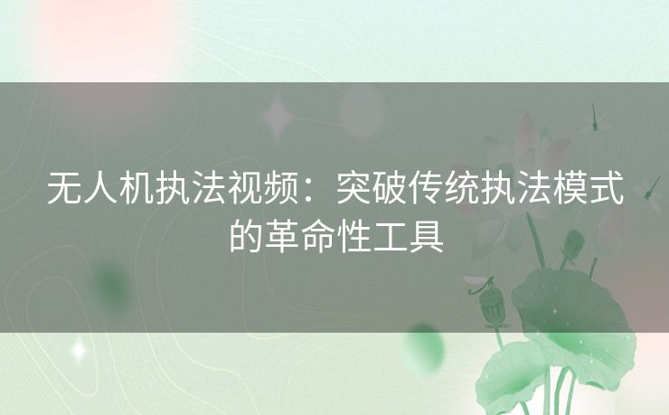 无人机执法视频：突破传统执法模式的革命性工具