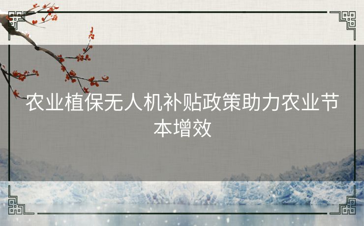 农业植保无人机补贴政策助力农业节本增效