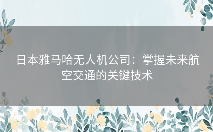 日本雅马哈无人机公司：掌握未来航空交通的关键技术