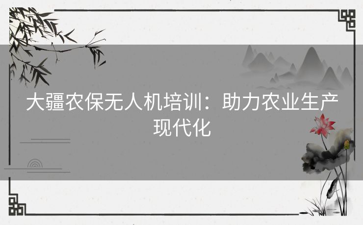 大疆农保无人机培训：助力农业生产现代化