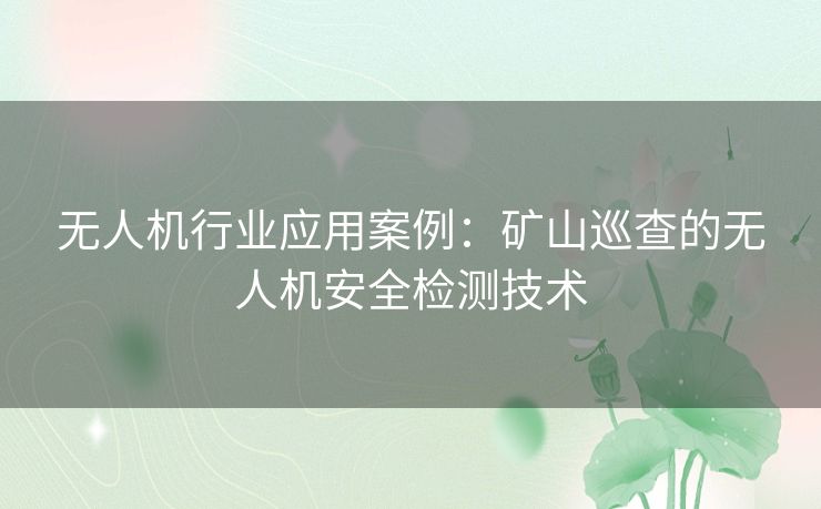 无人机行业应用案例：矿山巡查的无人机安全检测技术