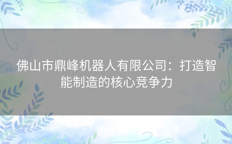 佛山市鼎峰机器人有限公司：打造智能制造的核心竞争力