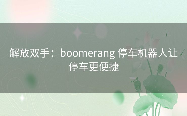 解放双手：boomerang 停车机器人让停车更便捷