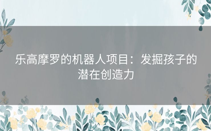 乐高摩罗的机器人项目：发掘孩子的潜在创造力