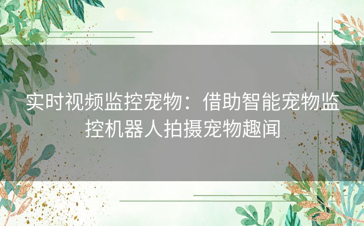 实时视频监控宠物：借助智能宠物监控机器人拍摄宠物趣闻