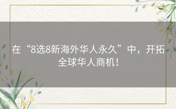 在“8选8新海外华人永久”中，开拓全球华人商机！