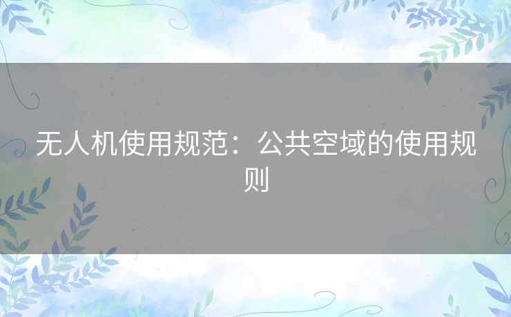 无人机使用规范：公共空域的使用规则