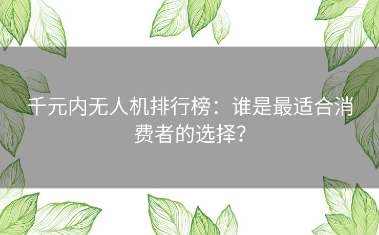 千元内无人机排行榜：谁是最适合消费者的选择？