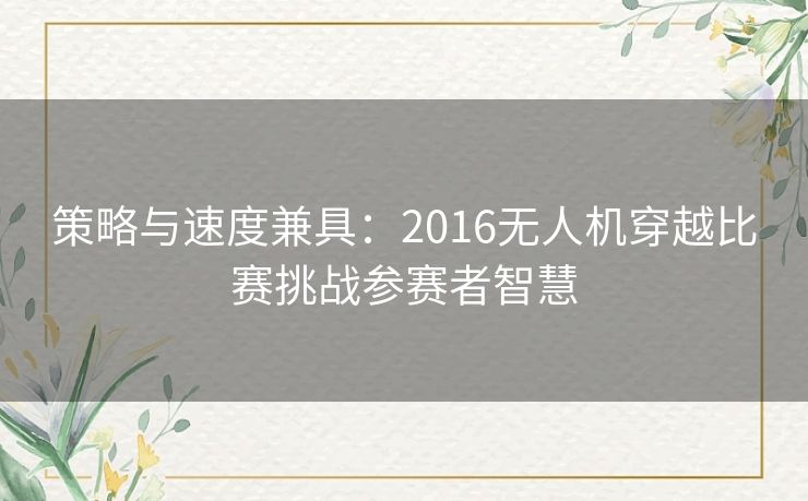 策略与速度兼具：2016无人机穿越比赛挑战参赛者智慧