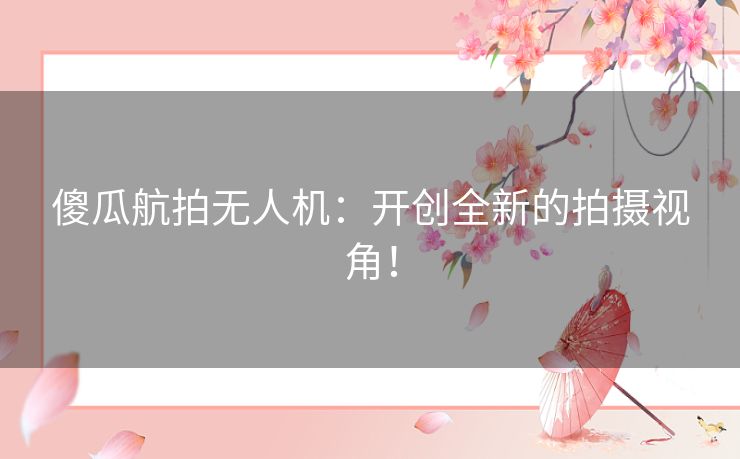 傻瓜航拍无人机：开创全新的拍摄视角！