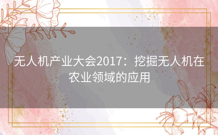 无人机产业大会2017：挖掘无人机在农业领域的应用