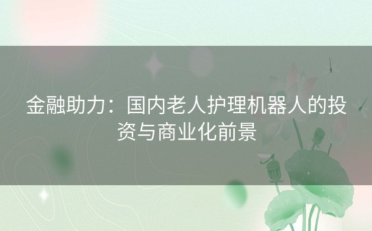 金融助力：国内老人护理机器人的投资与商业化前景