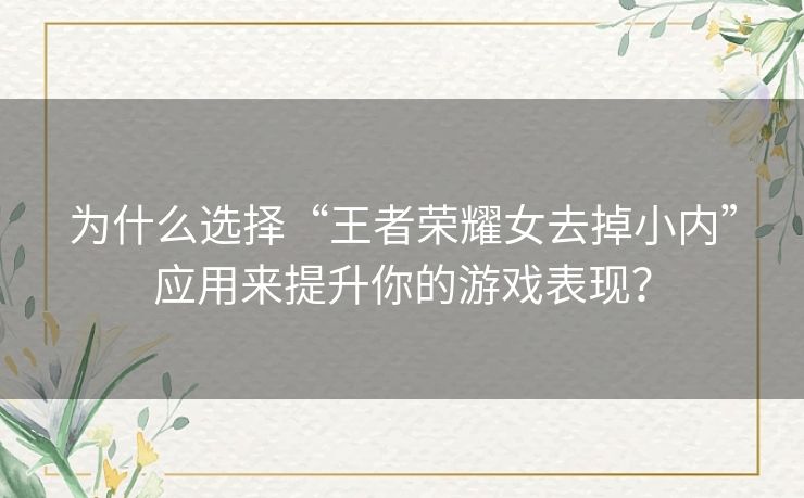 为什么选择“王者荣耀女去掉小内”应用来提升你的游戏表现？