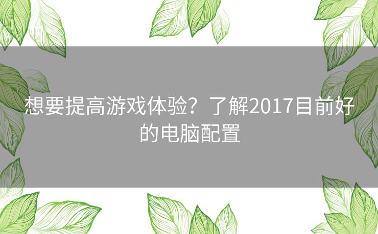 想要提高游戏体验？了解2017目前好的电脑配置