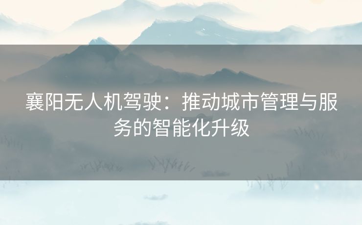 襄阳无人机驾驶：推动城市管理与服务的智能化升级