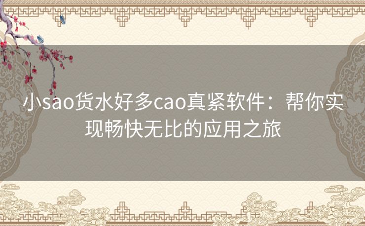 小sao货水好多cao真紧软件：帮你实现畅快无比的应用之旅