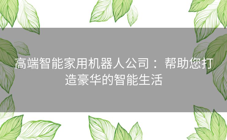 高端智能家用机器人公司 ：帮助您打造豪华的智能生活