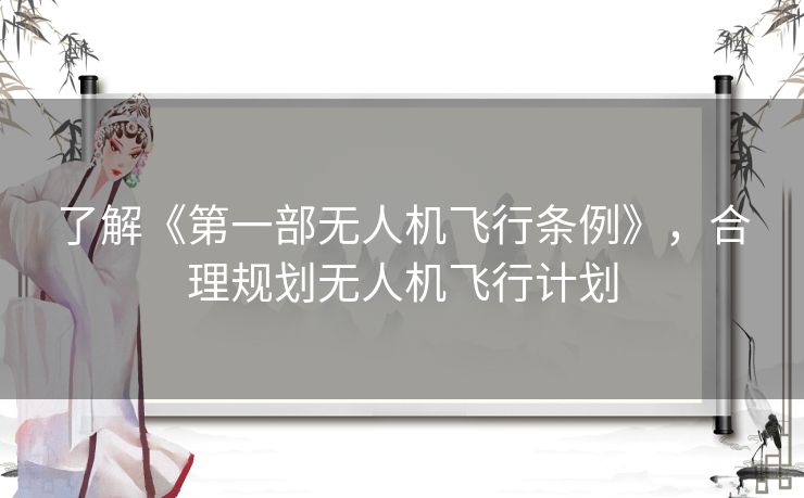 了解《第一部无人机飞行条例》，合理规划无人机飞行计划