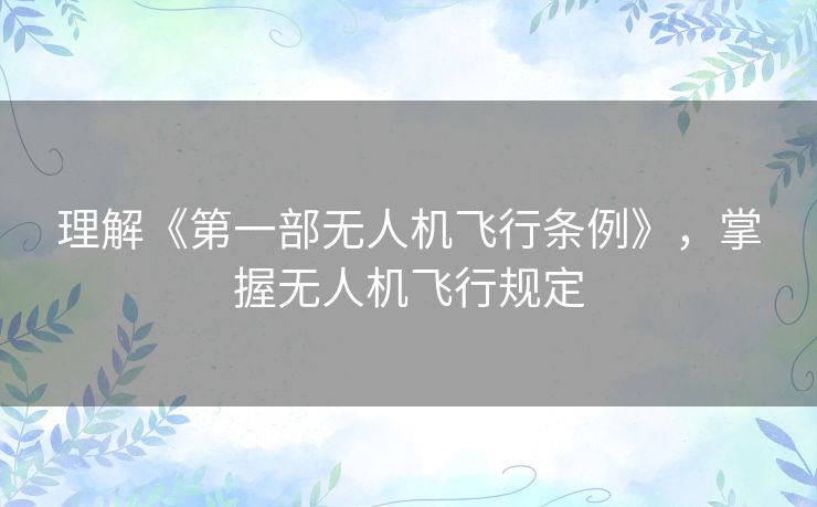 理解《第一部无人机飞行条例》，掌握无人机飞行规定