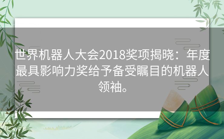 世界机器人大会2018奖项揭晓：年度最具影响力奖给予备受瞩目的机器人领袖。