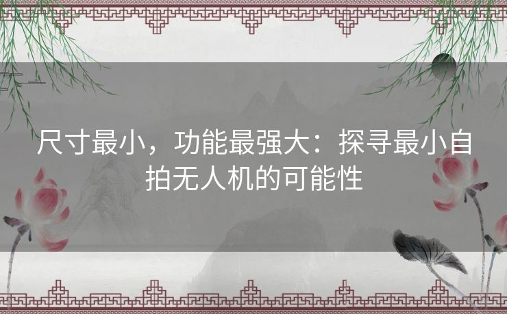 尺寸最小，功能最强大：探寻最小自拍无人机的可能性