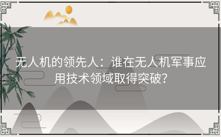 无人机的领先人：谁在无人机军事应用技术领域取得突破？