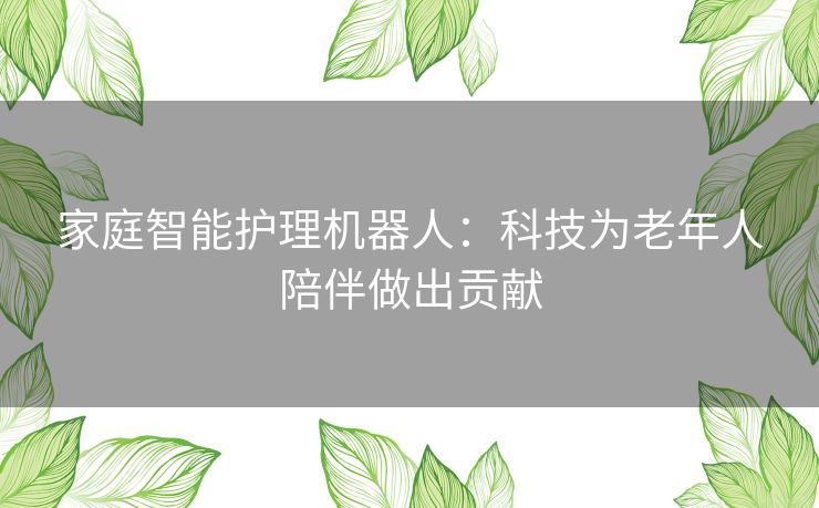 家庭智能护理机器人：科技为老年人陪伴做出贡献