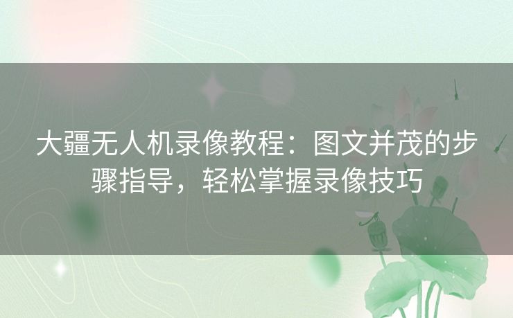 大疆无人机录像教程：图文并茂的步骤指导，轻松掌握录像技巧