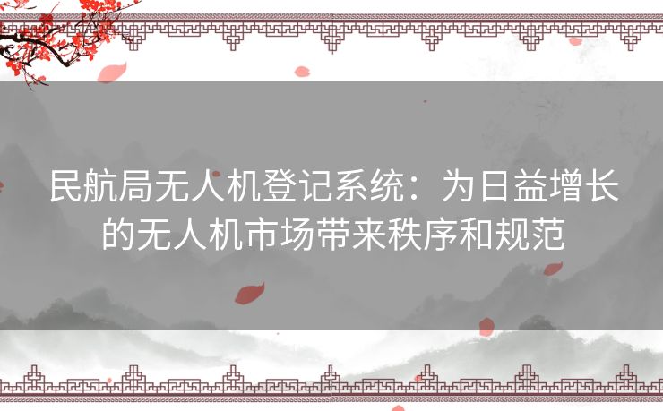 民航局无人机登记系统：为日益增长的无人机市场带来秩序和规范