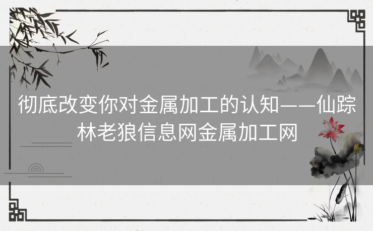 彻底改变你对金属加工的认知——仙踪林老狼信息网金属加工网