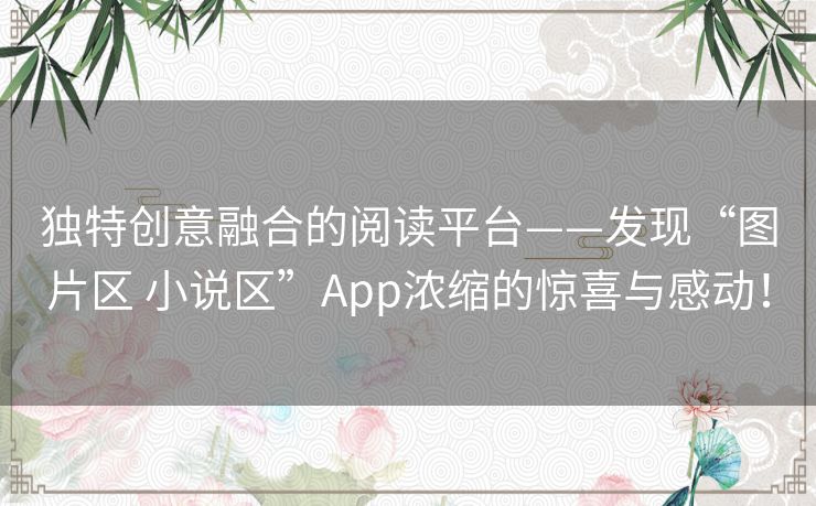 独特创意融合的阅读平台——发现“图片区 小说区”App浓缩的惊喜与感动！