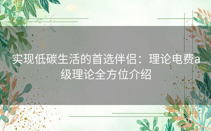 实现低碳生活的首选伴侣：理论电费a级理论全方位介绍