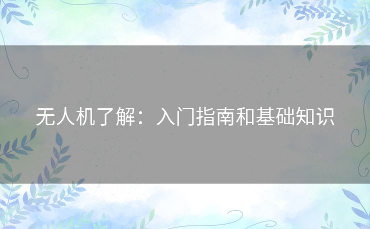 无人机了解：入门指南和基础知识